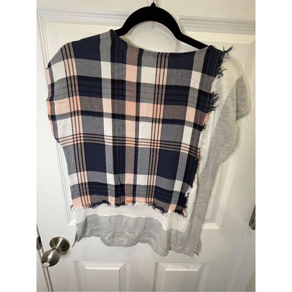 POSTMARK Anthropologie Multi-Color Mixed Fabric Plaid Jersey Shirt Womens sz sma - Picture 2 of 6